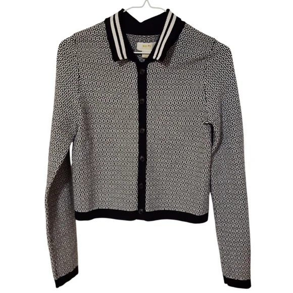 Maeve By Anthropologie Plunging Polo Cardigan Black and White Size‎ XS - Picture 2 of 11